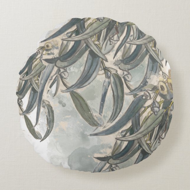 Eukalyptus-Blätter Rundes Kissen (Vorderseite)