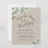 Eukalyptus-Blätter Tan Wedding Save The Date (Vorderseite)