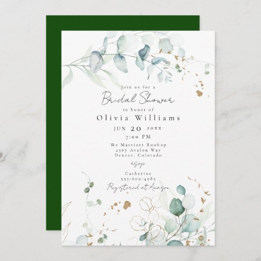 Eukalyptus-Blätter und Brautparty Einladung (Vorne/Hinten)