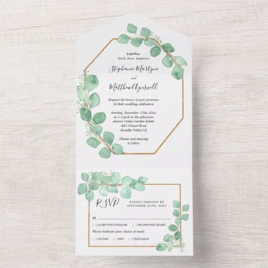 Eukalyptus-Blätter Wasserfarbenhochzeit All In One Einladung (Innen Boden)