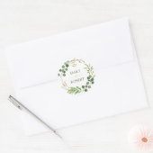 Eukalyptus Blätter Wreath Gold Accents Runder Aufkleber (Umschlag)