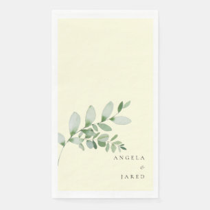 Eukalyptus-Blattwerk Gelbe Hochzeitspaar-Namen Serviette