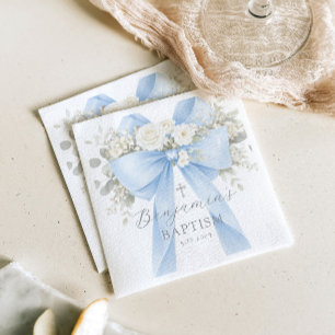 Eukalyptus Blau Schleife Baby Jungen Taufe Serviette