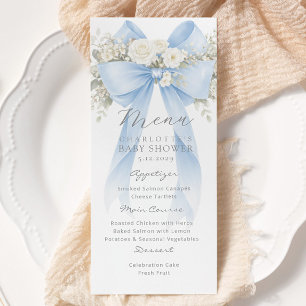 Eukalyptus Blaues Band Elegante Babyparty Menükarte