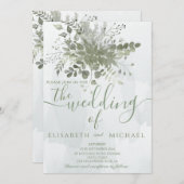 Eukalyptus-Blaues, chic-blaues Aquarell Einladung (Vorne/Hinten)