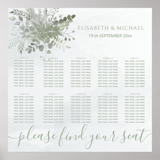 Eukalyptus-Blaues, chic-blaues Aquarell Poster (Vorne)