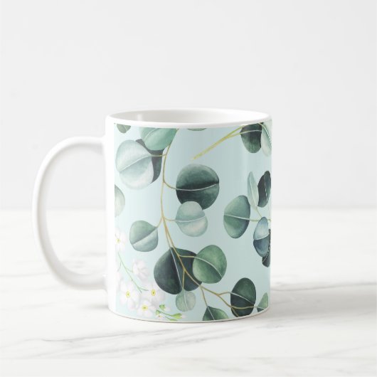 Eukalyptus Bliss: Türkisfarbenes Muster. Kaffeetasse (Links)