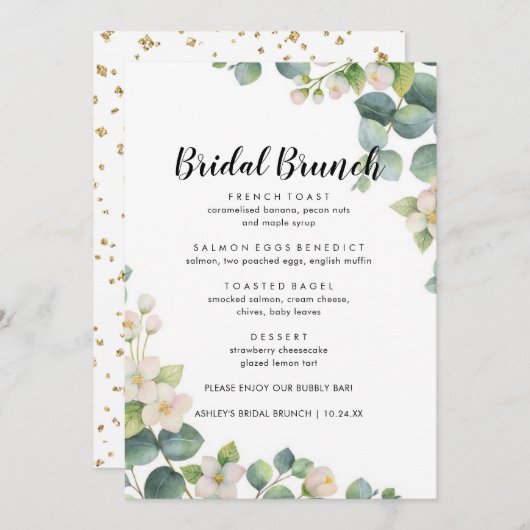 Eukalyptus Bloom Boho Bridal Brunch Menü Menükarte (Vorne/Hinten)