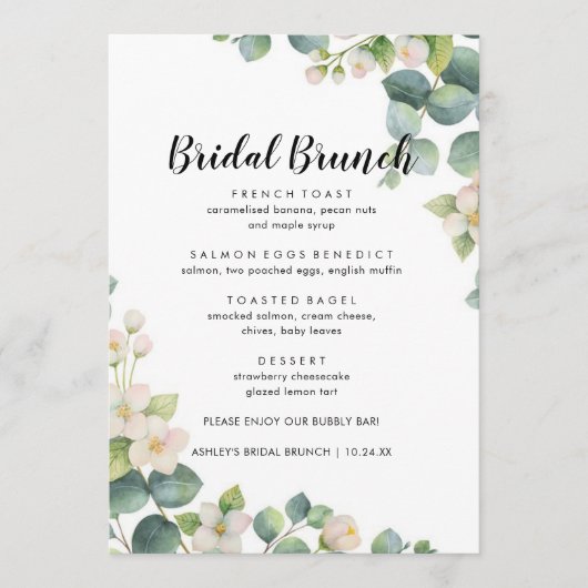 Eukalyptus Bloom Boho Bridal Brunch Menü Menükarte (Vorderseite)