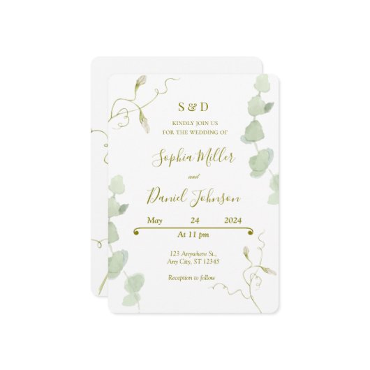 Eukalyptus & Blooms Einladung zur Hochzeit (Vorderseite/Rückseite Beispiel)