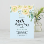 Eukalyptus Blue 80. Geburtstag Einladung (Stehend Vorderseite)