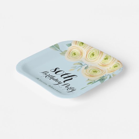 Eukalyptus Blue 80. Geburtstag Pappteller (Gewinkelt)