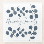 Eukalyptus Blue Botanical Hand bemalt Wasserfarbe Glasuntersetzer (Vorderseite)