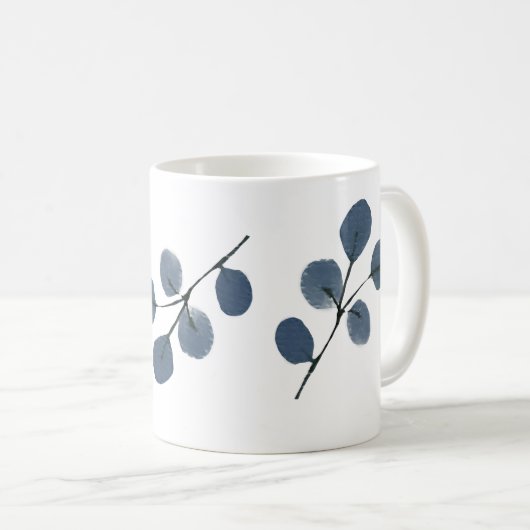 Eukalyptus Blue Botanical Hand bemalt Wasserfarbe Kaffeetasse (VorderseiteRechts)