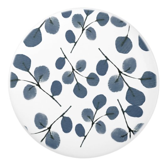 Eukalyptus Blue Botanical Hand bemalt Wasserfarbe Keramikknauf (Vorderseite)