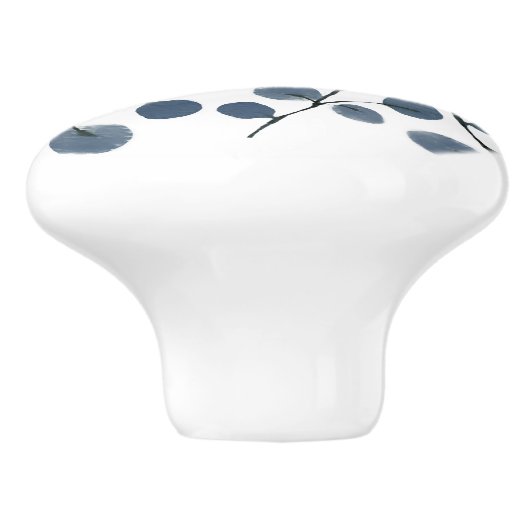 Eukalyptus Blue Botanical Hand bemalt Wasserfarbe Keramikknauf (Seitenansicht)