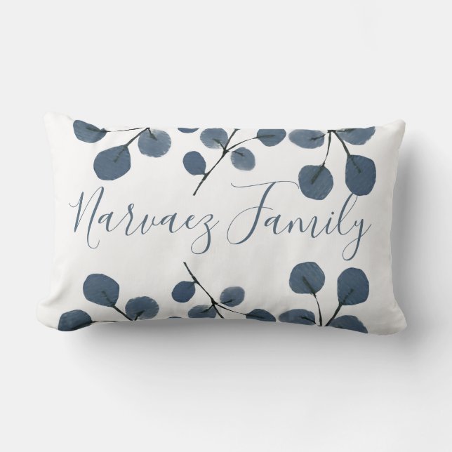 Eukalyptus Blue Botanical Hand bemalt Wasserfarbe Lendenkissen (Vorderseite)