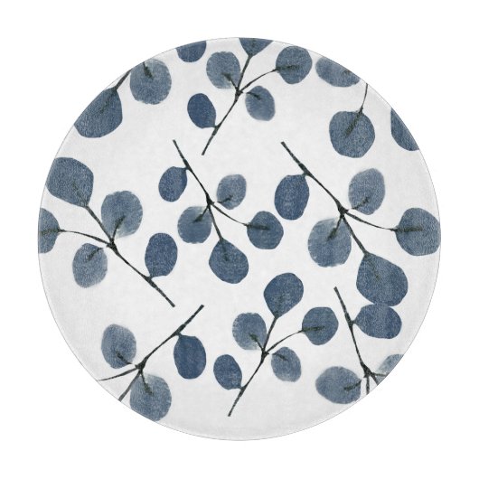 Eukalyptus Blue Botanical Hand bemalt Wasserfarbe Schneidebrett (Vorderseite)