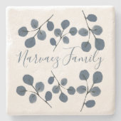 Eukalyptus Blue Botanical Hand bemalt Wasserfarbe Steinuntersetzer (Vorderseite)