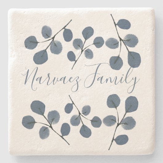 Eukalyptus Blue Botanical Hand bemalt Wasserfarbe Steinuntersetzer (Vorderseite)