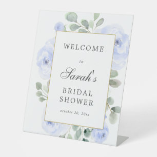 Eukalyptus Blue Floral Brautparty Willkommen Sockelschild