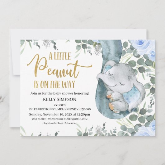 Eukalyptus Blue Floral Little Peanut Baby Dusche Einladung (Vorderseite)