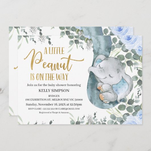 Eukalyptus Blue Floral Little Peanut Baby Dusche Einladung (Vorne/Hinten)