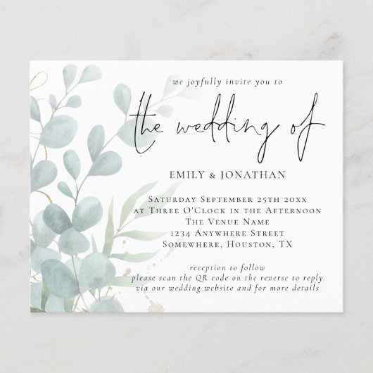 Eukalyptus Blue QR Code Einladung zur Hochzeit (Vorderseite)