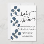 Eukalyptus Blue Script Baby Dusche Einladung (Vorderseite)