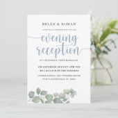 Eukalyptus Blue Wedding Empfang Einladung (Stehend Vorderseite)