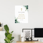 Eukalyptus-Blumen-Grün-Tauf-Willkommensschild Poster (Heimbüro)