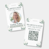 Eukalyptus-Blumenmuster-Mitarbeiter-ID mit QR-Code Ausweis (Vorder- & Rückseite)