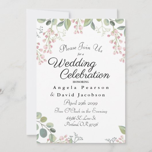 Eukalyptus blush-grünes Wasser Einladung (Vorderseite)