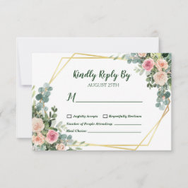 Eukalyptus Blush Pink Gold Geometric Wedding RSVP Karte