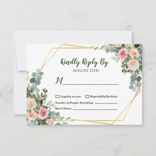 Eukalyptus Blush Pink Gold Geometric Wedding RSVP Karte (Vorderseite)