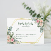 Eukalyptus Blush Pink Gold Geometric Wedding RSVP Karte (Stehend Vorderseite)