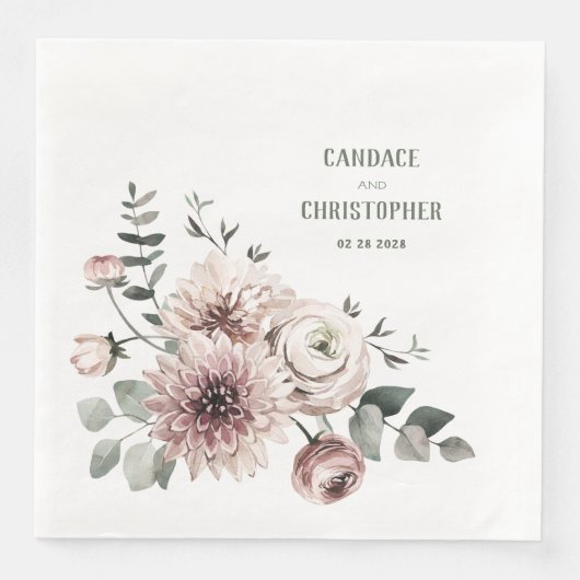Eukalyptus Blush Pink Ranunculus & Dahlias Serviette (Vorderseite)