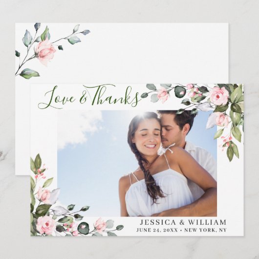 Eukalyptus Blush Pink Roses FOTO Dankeskarte (Vorne/Hinten)