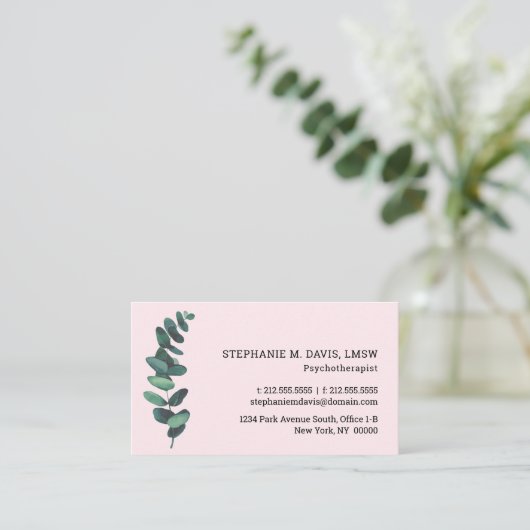 Eukalyptus Blush Pink Therapeutische Visitenkarte (Stehend Vorderseite)