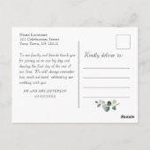 Eukalyptus Blush Rose Hochzeit Foto Vielen Dank Postkarte (Rückseite)