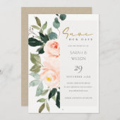 Eukalyptus Blush Rose Rosa Save the Date einladen Dankeskarte (Vorne/Hinten)