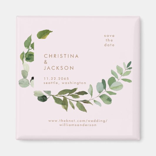 Eukalyptus Blush Wedding Square Save the Date Magnet (Vorne)