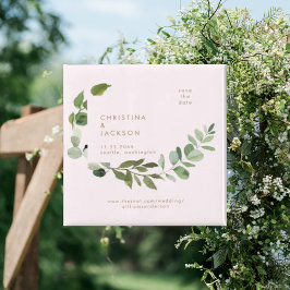 Eukalyptus Blush Wedding Square Save the Date Magnet