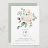 Eukalyptus-Blütenblume 100. Geburtstagsparty Einladung (Vorne/Hinten)