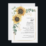 Eukalyptus-Blütenblume 60. Geburtstagsparty Einladung<br><div class="desc">Eukalyptus Sonnenblume Blumenschrift 60. Geburtstag Einladung können Sie leicht mit Ihren Party-Details,  indem Sie auf die Schaltfläche "Personalisieren". Mit leuchtend gelben Blumen und Grün sukkulent mit einem geometrischen Rahmen aus Goldfolie und modernen Typografie</div>