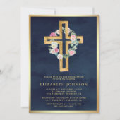 Eukalyptus-Blütenholz-Kreuzschiff-Goldtaufe Einladung (Vorderseite)