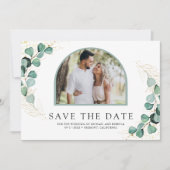 Eukalyptus-Bogen-Foto-Hochzeit Save The Date (Vorderseite)