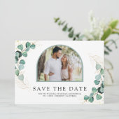 Eukalyptus-Bogen-Foto-Hochzeit Save The Date (Stehend Vorderseite)