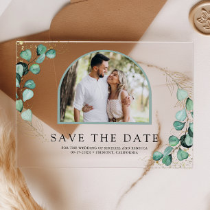 Eukalyptus-Bogen-Foto-Hochzeit Save the Date Acryleinladungen