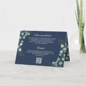 Eukalyptus Bogen Foto Navy Blau QR Code Hochzeit Einladung (Rückseite)